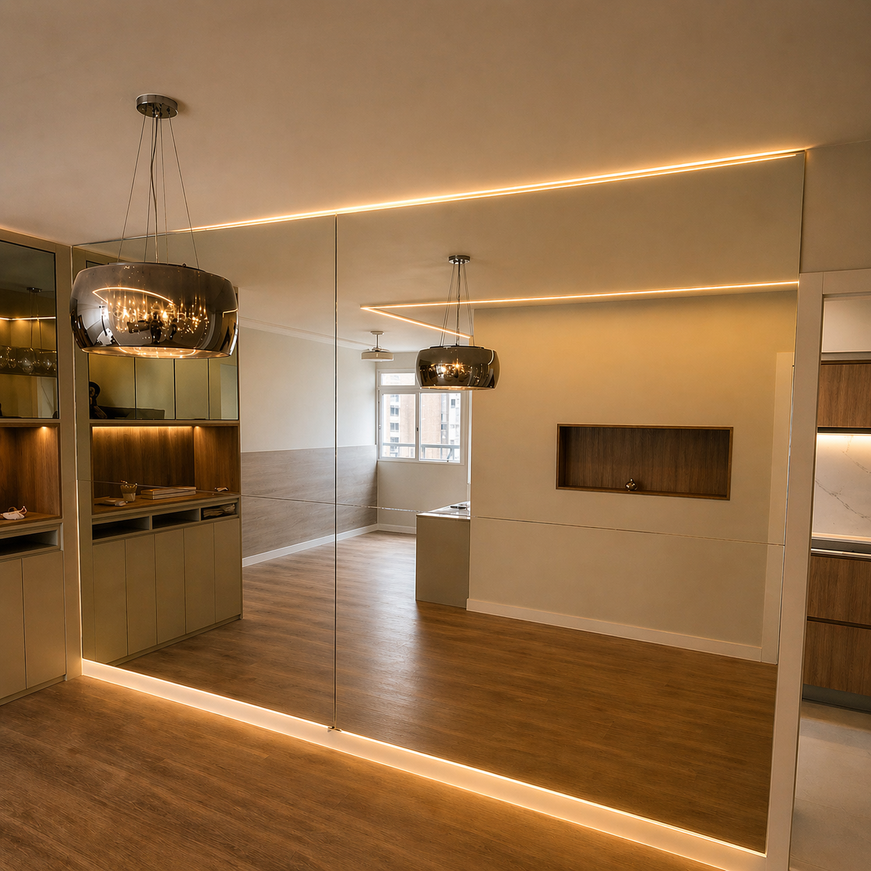 Espelho decorativo em corredor interno